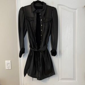 Guess Black Faux Leather Belted Dress